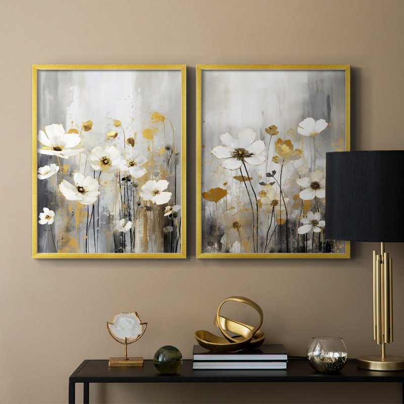 «FLORAL Series CDIV», reproduction encadrée de qualité supérieure - prête à être accrochée - aucun clou requis - aucun clou requis