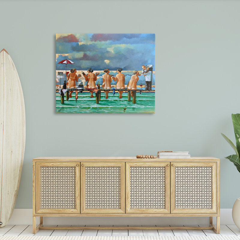 «Women on Dock with Tan Lines», art mural sur toile par Ronald West, H 36 po x l 48 po x P 1,5 po