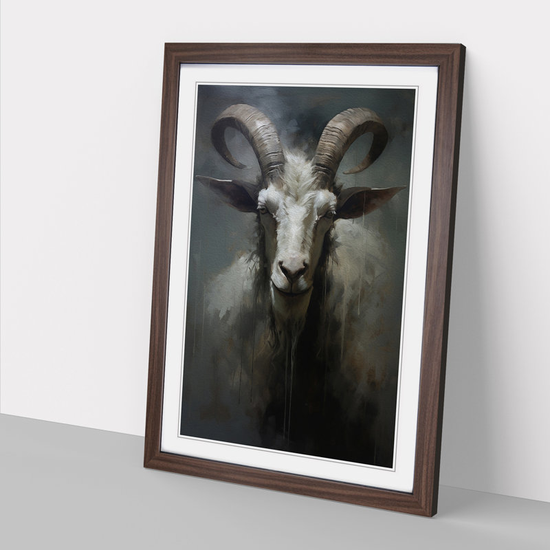 Goat Gestural - Framed Print, 46cm H x 34cm W x 2cm D, Walnut