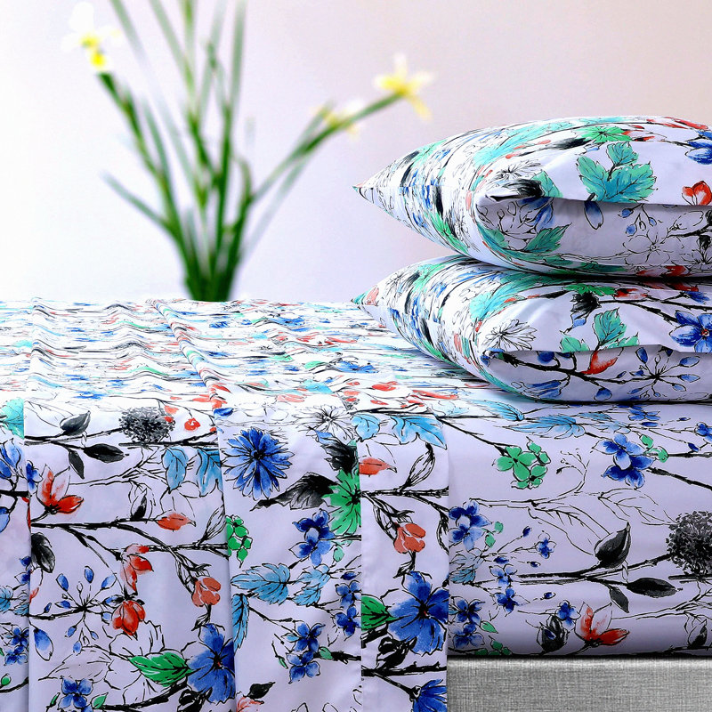 Luxury Green Leaf Queen Sheet Set - Deep Pocket, Oversized Flat, Printed Design - Soft Microfiber Bedding for a Cozy Night's Sleep
