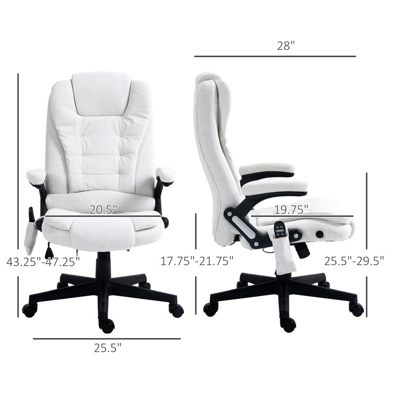 Fauteuil de bureau 6 points vibrant et chauffant. Blanc crème. Coussin inclinable. Siège réglable de 17,75 po à 21,75 po. Chaise Everlast Comfort Option de chauffage. . Sans limite