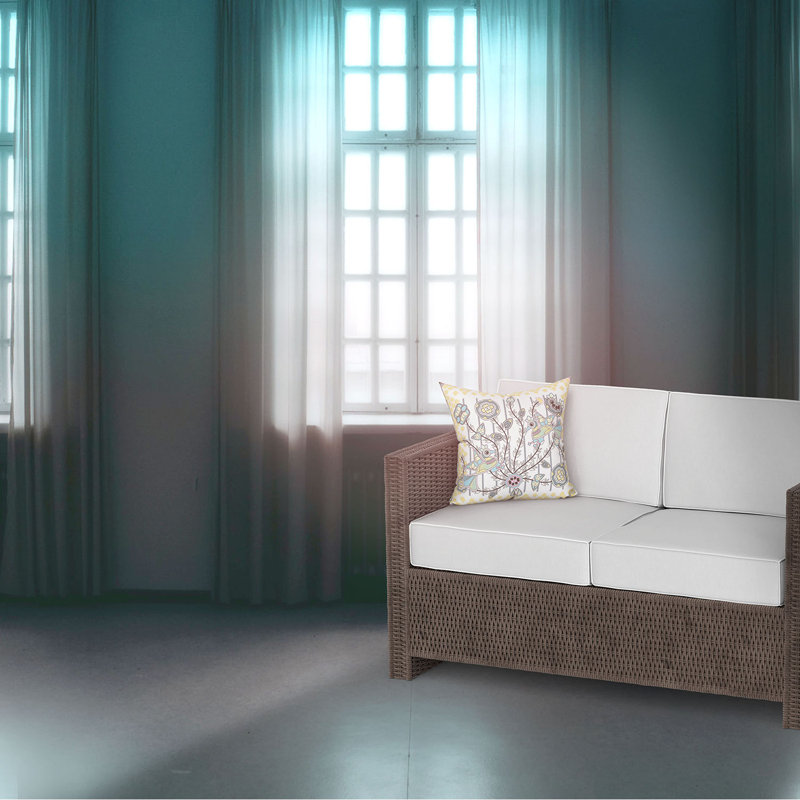  Housse et insert de coussin carré Pond Peacock, 16 po x 16 po, Blanc / jaune / gris