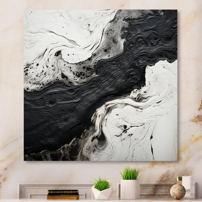 Black And White Paint River I - Abstract Shapes Wall Art For Living Room