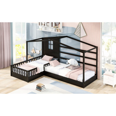 Twin Solid Wood House Bed In With Firm Slatted Assembly And Fence Size Long-Lasting
