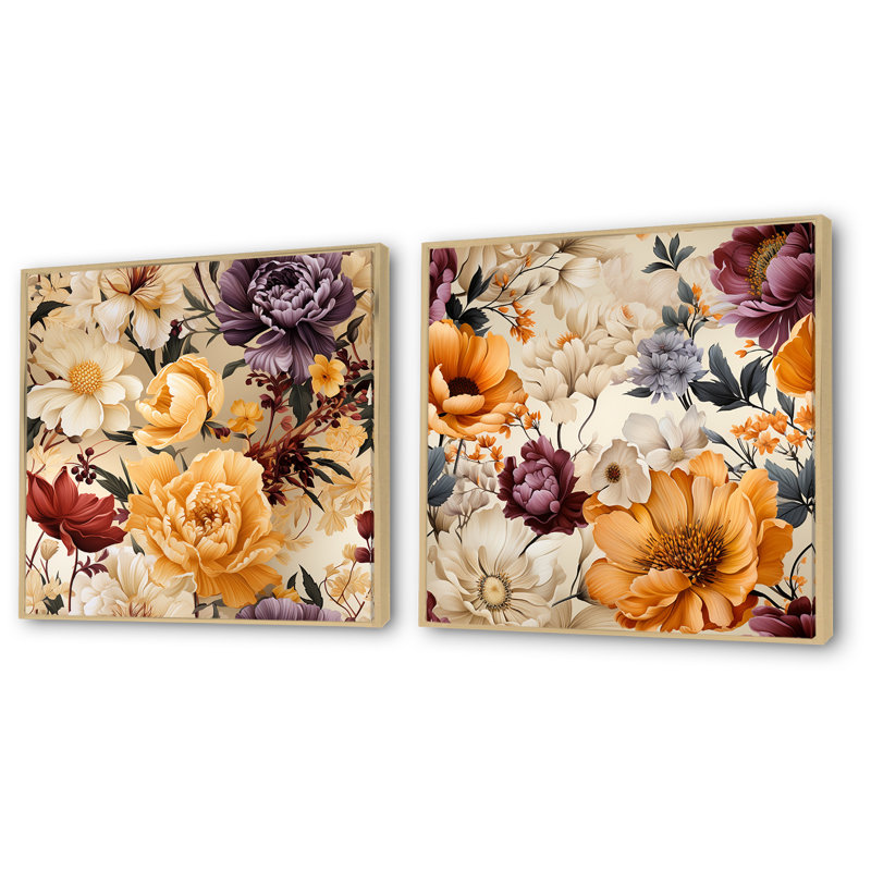 Janes - ensemble de 2 reproductions d'art sur toile florales, Encadrement brun, H 16 po x l 33 po x P 1 po