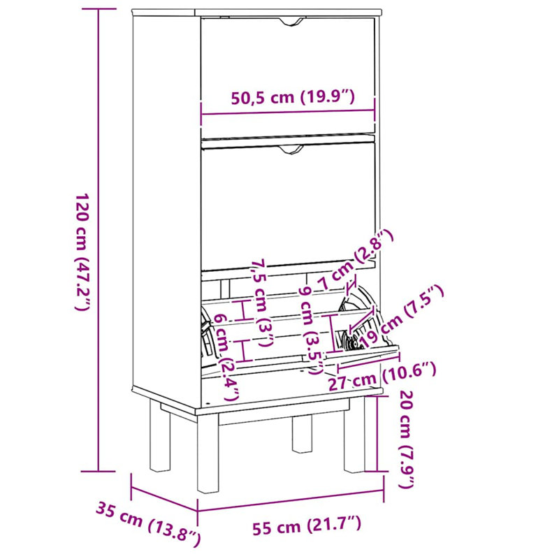 6 Pair Shoe Storage Cabinet, Gray/Bronw