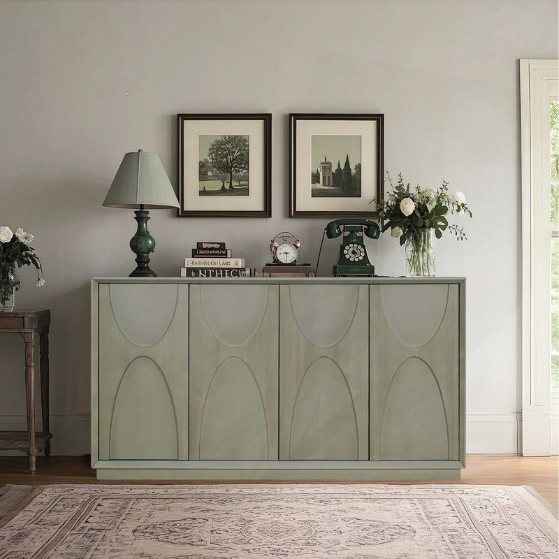 Élégante armoire en bois à 4 portes avec tablettes réglables pour un rangement polyvalent, Vert