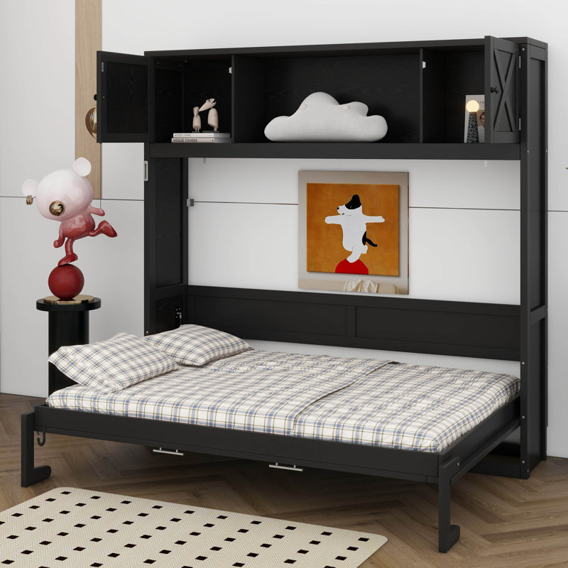 Lit escamotable double avec armoires de rangement