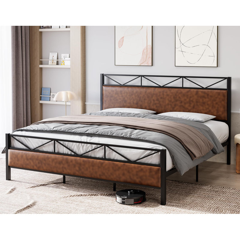 Afifa Metal Platform Bed, Queen, Vintage Brown