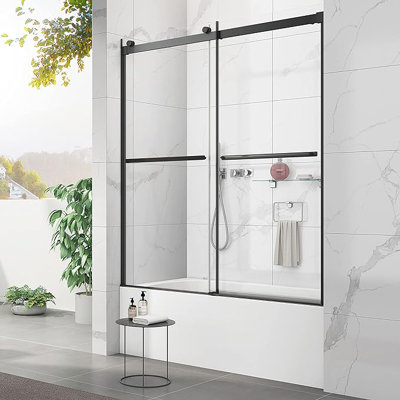 60" W x 60" H Double Sliding Semi- Frameless Shower Door with 5/16"(8mm) Clear Tempered Glass