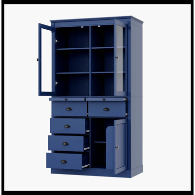 Garde-manger rétro H 72 po, armoire de rangement de 40 po x 20 po avec portes en verre, armoire à café avec tiroirs, plateaux et tablettes de service pour la salle à manger et le salon, bleu
