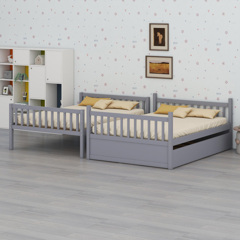 Multi-Use Bunk Bed System With Trundle Bed, Guardrails, And Easy Conversion Design, Gray
