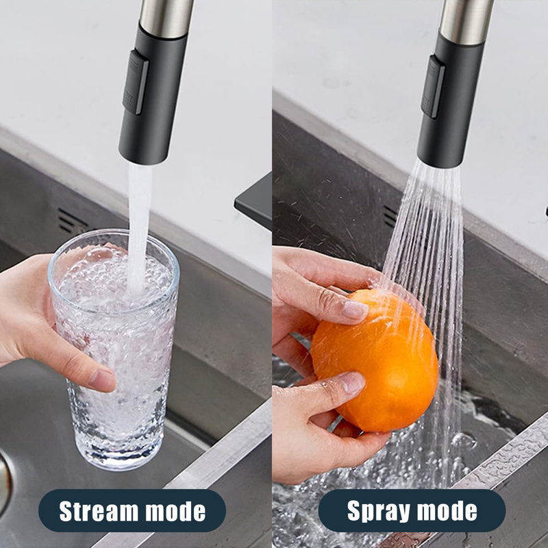 Stainless Steel Kitchen Faucet With Pull-Down Sprayer, High Arc Modern Classic Faucet With Deck, Suitable For 1 Or 3 Holes
