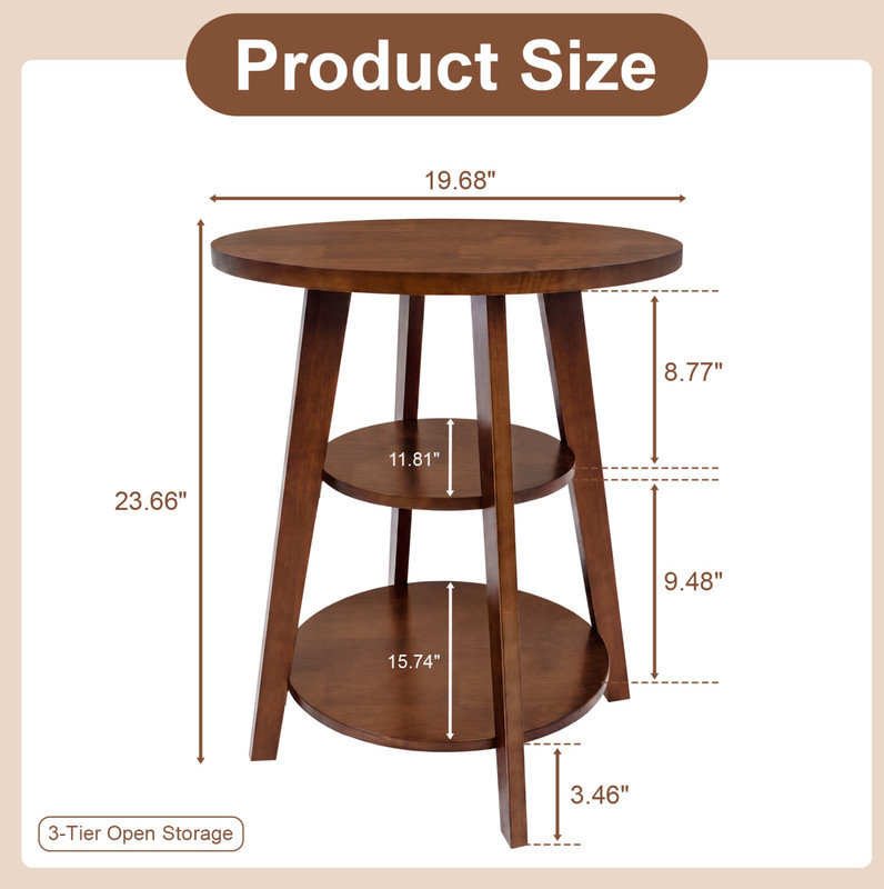 Table d'appoint en bois d'hévéa massif, table de chevet ronde à 3 niveaux, présentoir polyvalent pour le balcon de la chambre du salon