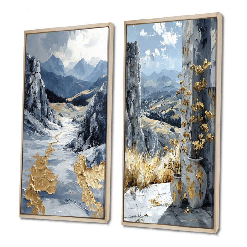 Ensemble de 2 pièces d'art mural en or d'Istamboul I - Istanbul, H 32 po x l 32 po, Cadre flottant érable