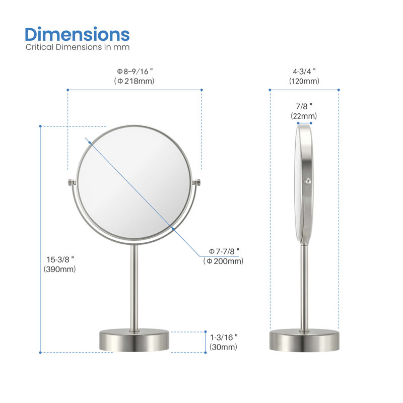 Circular Free Standing Magnifying Make Up Mirror, Brushed Nickel