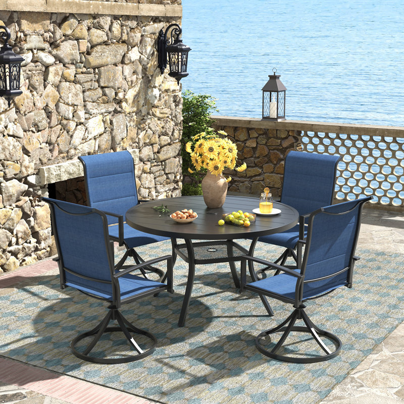 4-Person Outdoor Dining Set With Swivel Chairs, Blue/Black