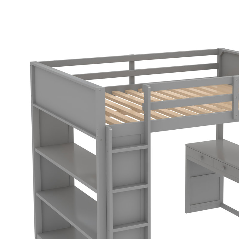 Lit mezzanine double pour enfants Rondae, gris