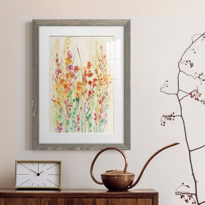 Mat encadré de qualité supérieure Brilliant Floral II - prêt à être suspendu, H 43,5 po x l 31,5 po x P 1 po, Cadre gris