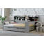 Lit de jour en bois avec tablettes de rangement, lit multifonctionnel avec lit gigogne simple et bureau-837289622