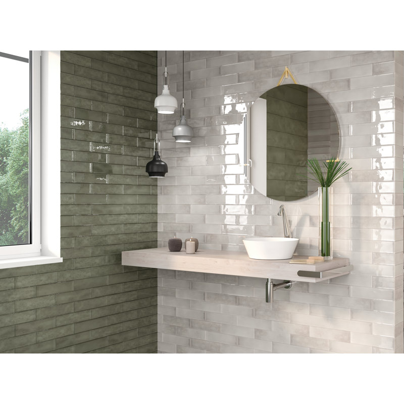 Raku 3 In. X 12 In. Glossy Ceramic Wall Tile (6.3 Sq. Ft./Case), Olive 