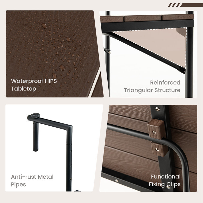 Adjustable Folding Dark Brown Metal and HIPS Hanging Table
