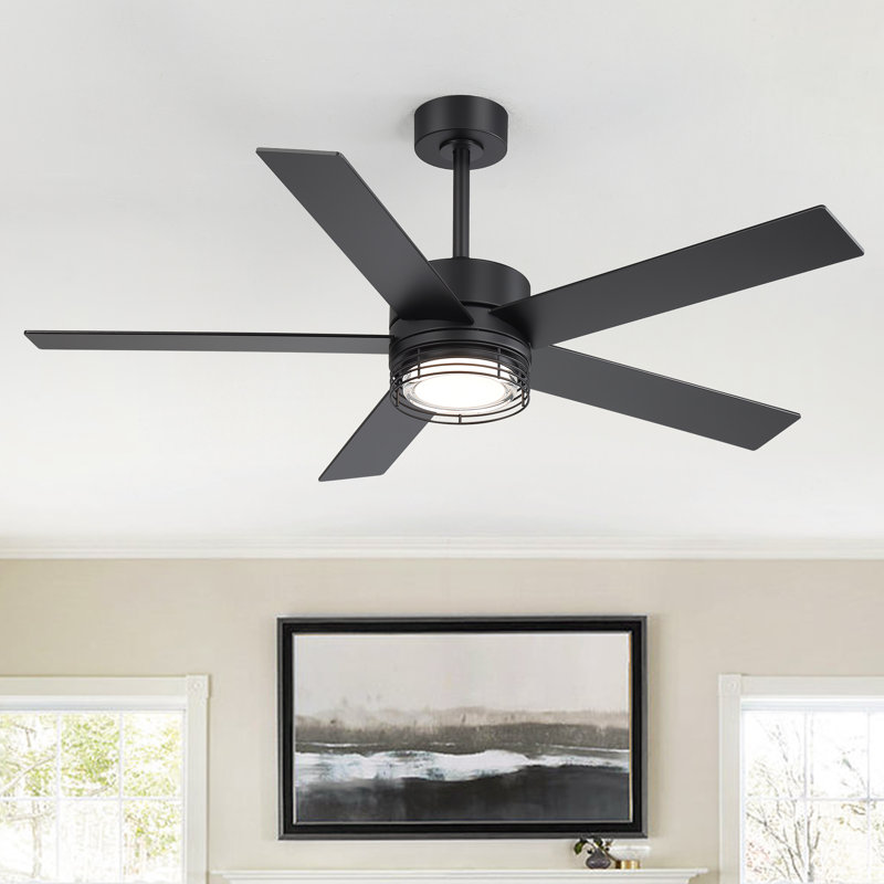 52" Javonnie 5 - Blade Standard Ceiling Fan with Remote Control and Light Kit Included, Black, Blak/Gray