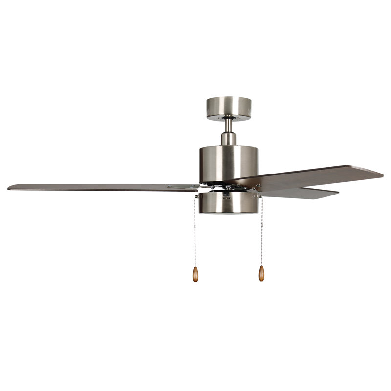 Oliveira 52" 3-Blade Indoor Ceiling Fan, Brown Wood, Brushed Nickel