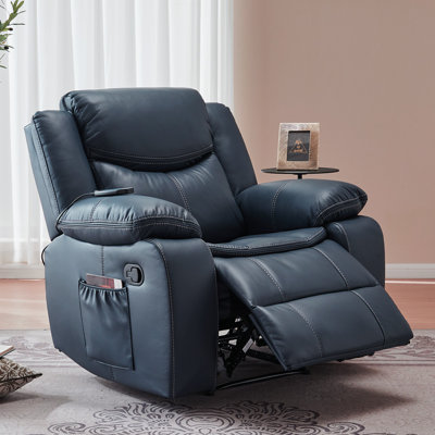  Faux Leather Manual Recliner Chair with Vibration Massage & Lumbar Heat, Overstuffed Adjustable Reclining Single Sofa with Side Storage Pocket, Ergonomic Lounge Chair for Living Room Bedroom Home Theater