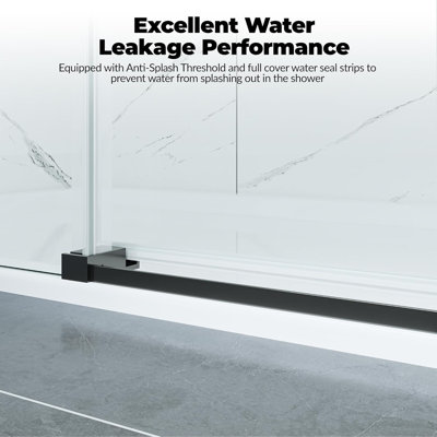 Sliding Glass Shower Door 44–48 Inch W x 76 Inch H, Matte Black Round Stainless Steel Rail, 8mm Tempered Glass Shower Glass Door with One Fixed & One Sliding Panel