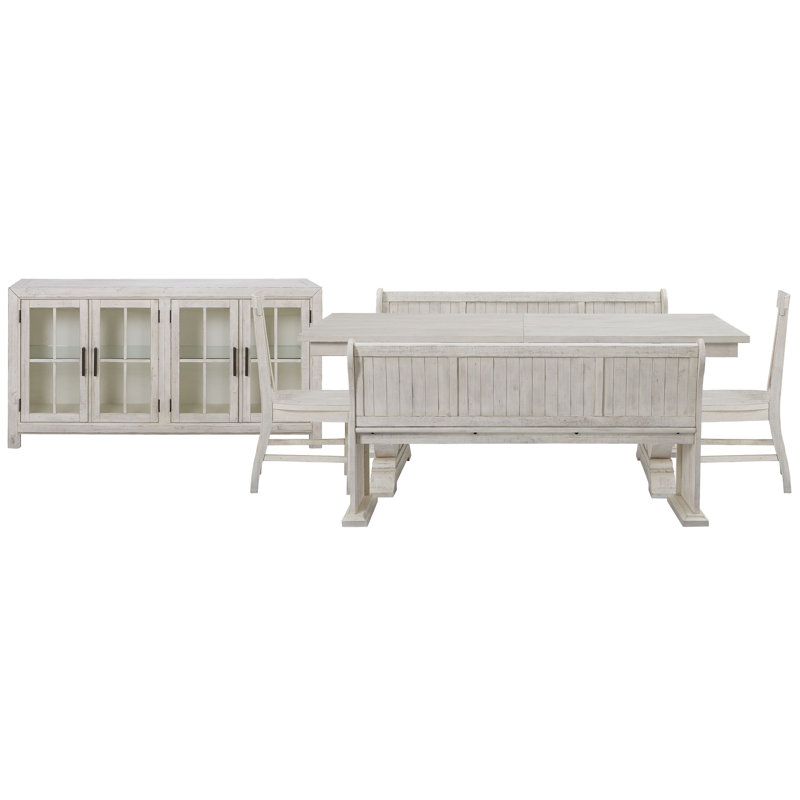 Jaavon Extendable Rectangular Dining Table With 2 Benches 2 Side Chairs And Buffet, 6Pcs:Table,Buffet,2Benches,2SideChairs