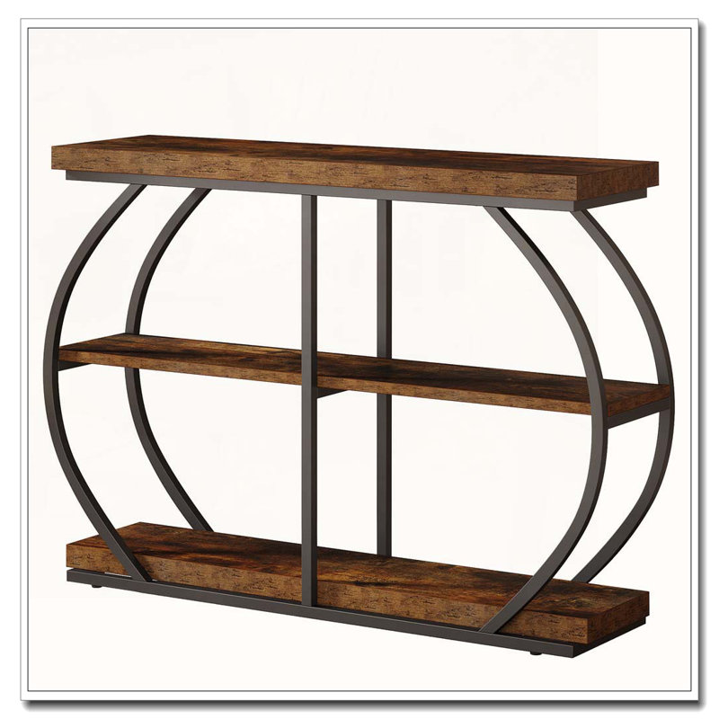 Industrial Three-Tier Console Table with Arched Metal Frame Storage