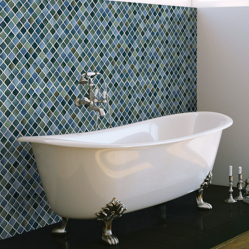 Hudson Tangier 2" x 2" Porcelain Arabesque Mosaic Wall & Floor Tile, Lagoon