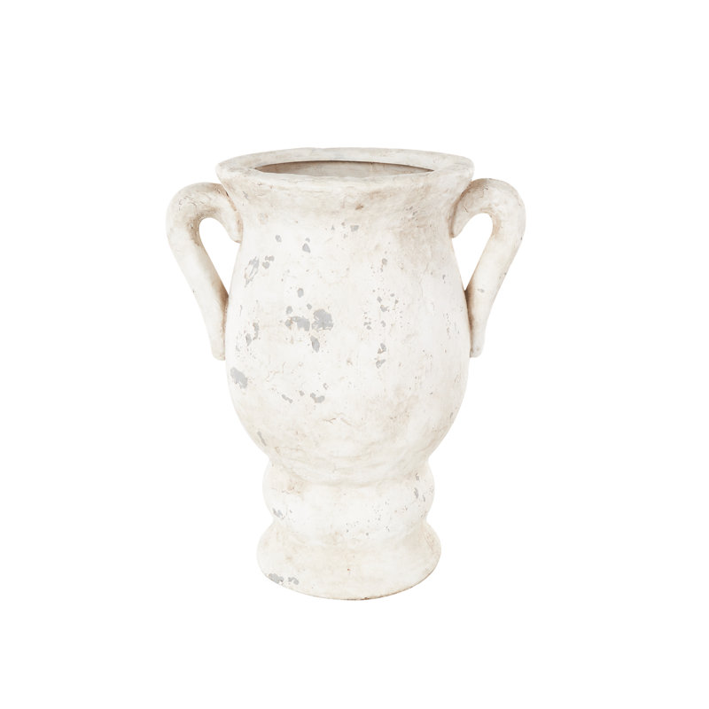 Cole And Grey Ceramic Antique Style Distressed Decorative Vase With Handles, 17.65" H x 14.4" W x 10.75" D, Cream