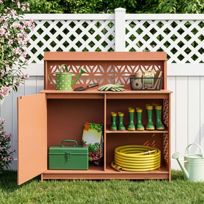 Winado PVC Outdoor Storage Cabinet with Door and Open Shelves for Outdoor and Indoor in Teak