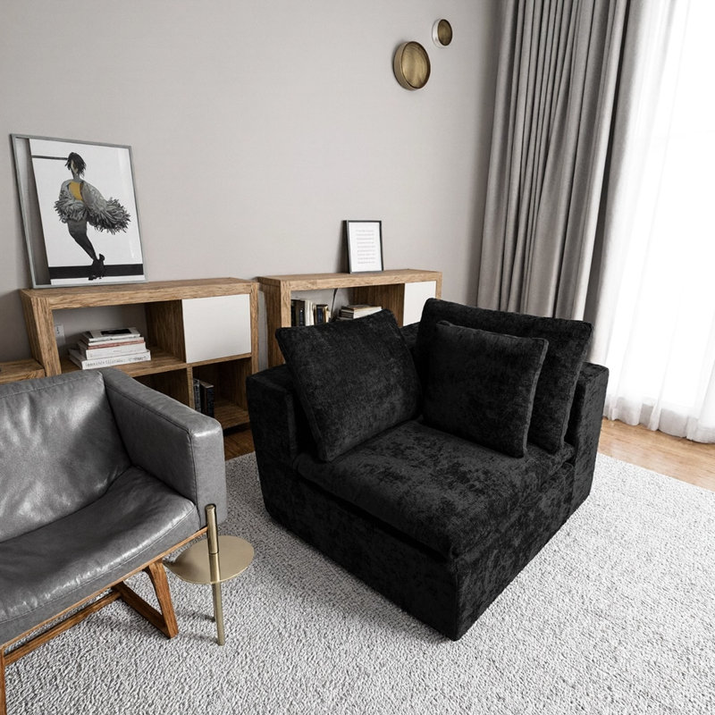 Chaise modulaire noire en velours côtelé modulaire sans assemblage pour la maison
