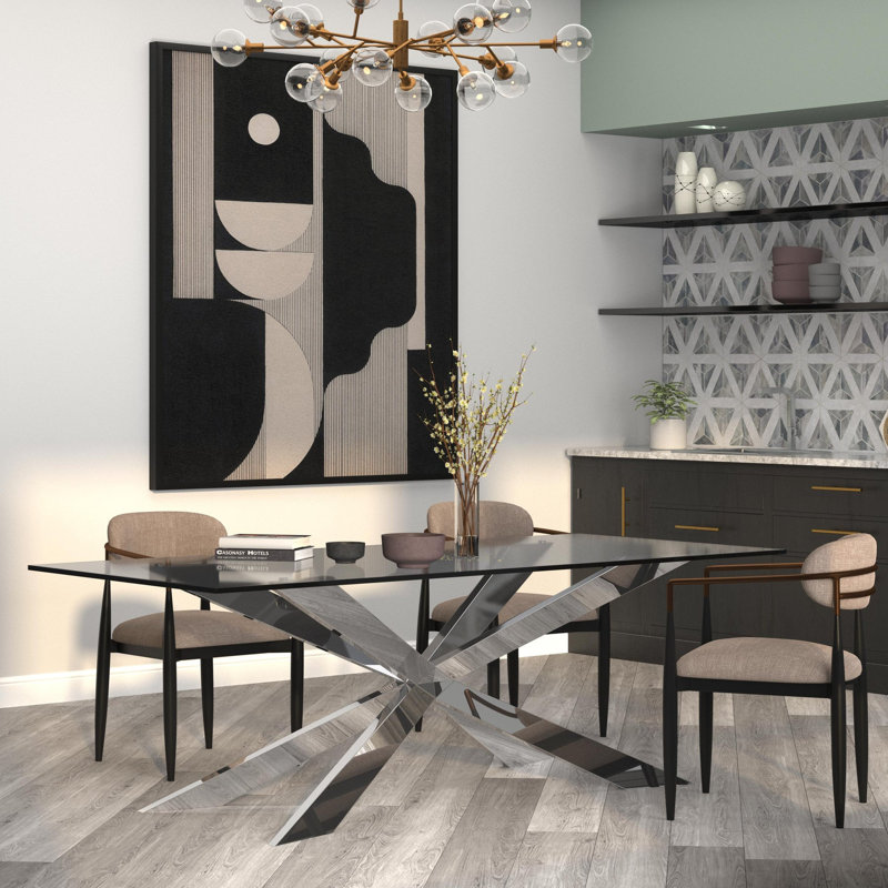 Table de salle à manger 87 po, H 29,5 po x l 87 po x P 39,5 po, Gris/argent