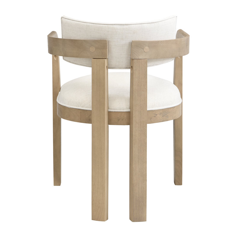 Linen Upholstered Armchair in Beige, 6, Natural Wood