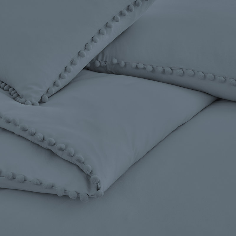 Ensemble de housse de couette en microfibre surdimensionné Pom Pom par Southshore Fine Linens, Bleu acier