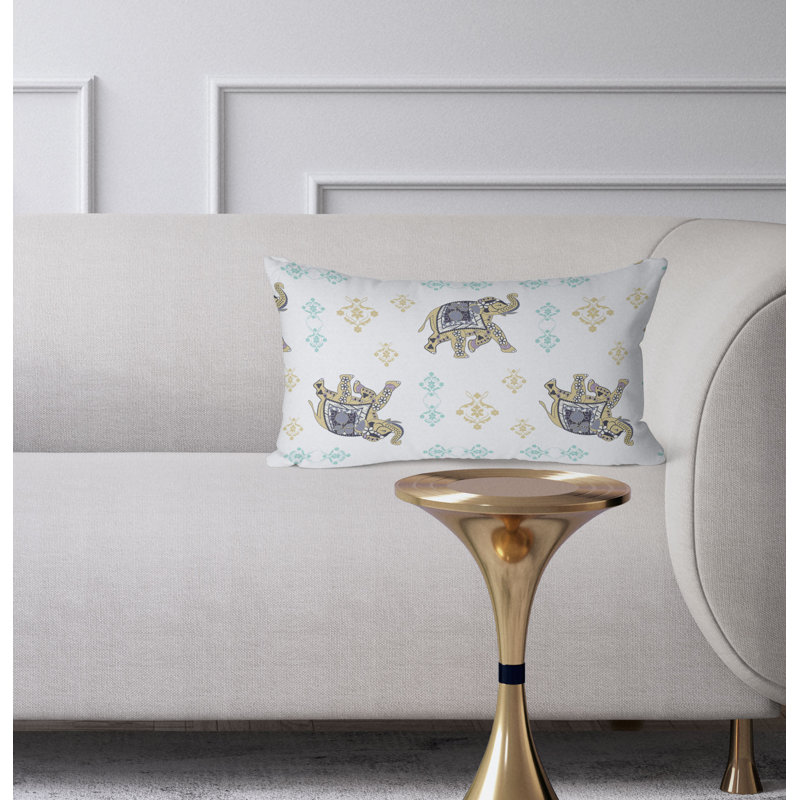 MughalElephant  Rectangular Throw Pillow, White/Yellow