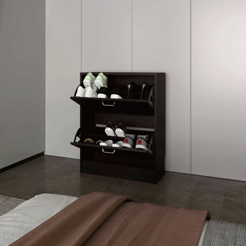 Range-chaussures, 2 portes basculantes, conception mince, supports internes, style moderne, Wengé