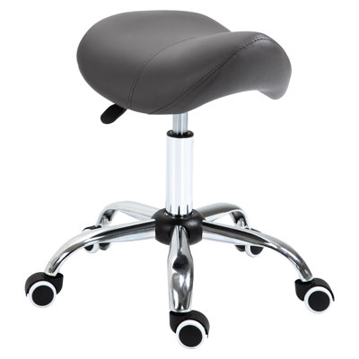 Tabouret de selle pivotant à 360 degrés en cuir PU, à hauteur réglable, pour les salons de beauté, spa hydraulique gris confortable et polyvalent