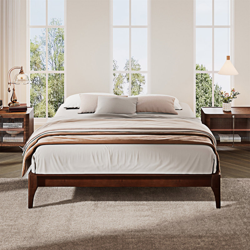 Wood Platm Bed Frame, Chocolate, Queen