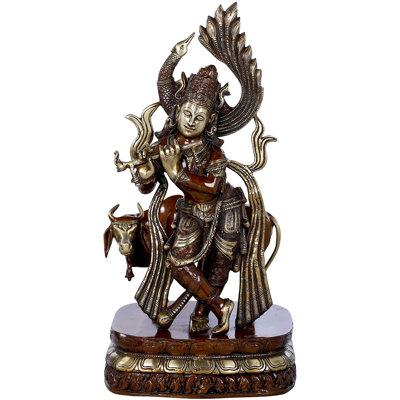Statue paon Krishna avec une vache Surabhi