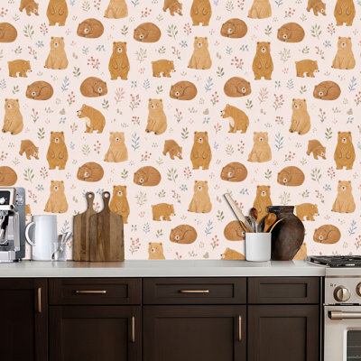 Papier peint auto-adhésif avec ours en peluche, adhésif coloré et amovible 24 po x 118 po (60 x 300 cm)