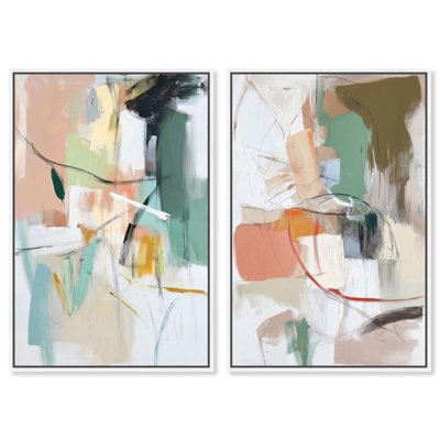 Pastel Riot Duo Canvas Print Blue Wall Art Set by Art Remedy, Black Frame, 10 x 15