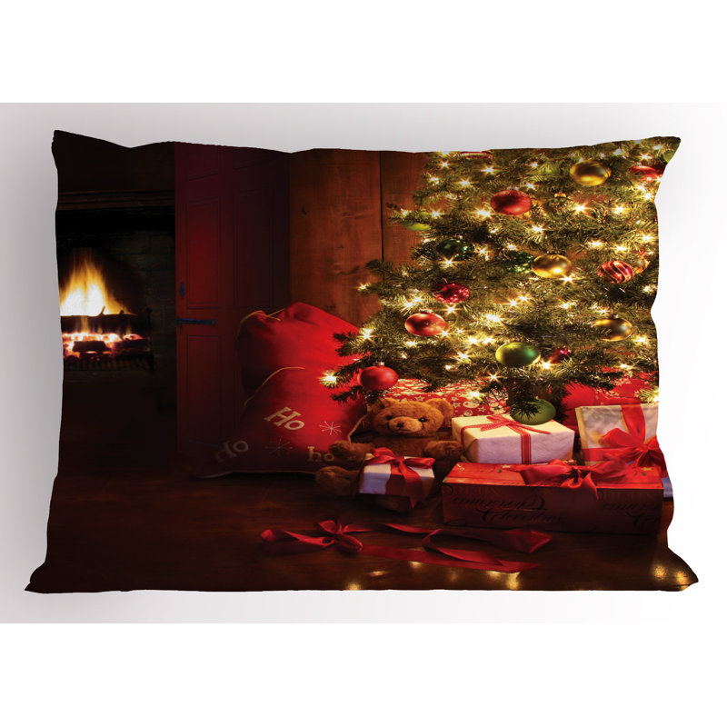 Ambesonne Christmas Pillow Sham 2 Pack New Year Xmas Trees Red Yellow, 20" H x 30" W