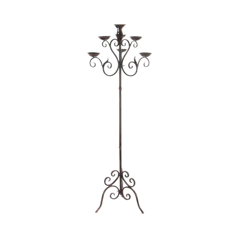 Metal Tall Decorative Brown Candelabra with Scroll Designs