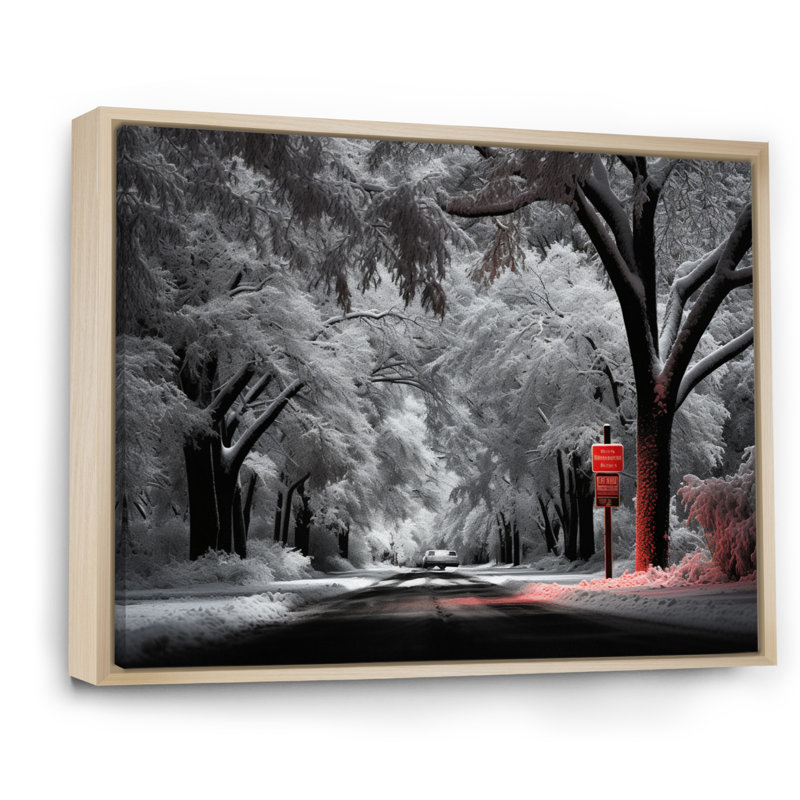 «Red and White Winter Silent Symphony II», reproduction d'art sur toile, H 12 po x l 20 po x P 1 po, Cadre naturel flottant