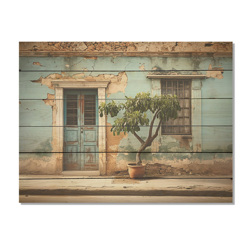 Cuba Tranquily Retreat I - Cuba Landscape Wood Wall Art On Natural Pine Wood, 10" H x 20" W